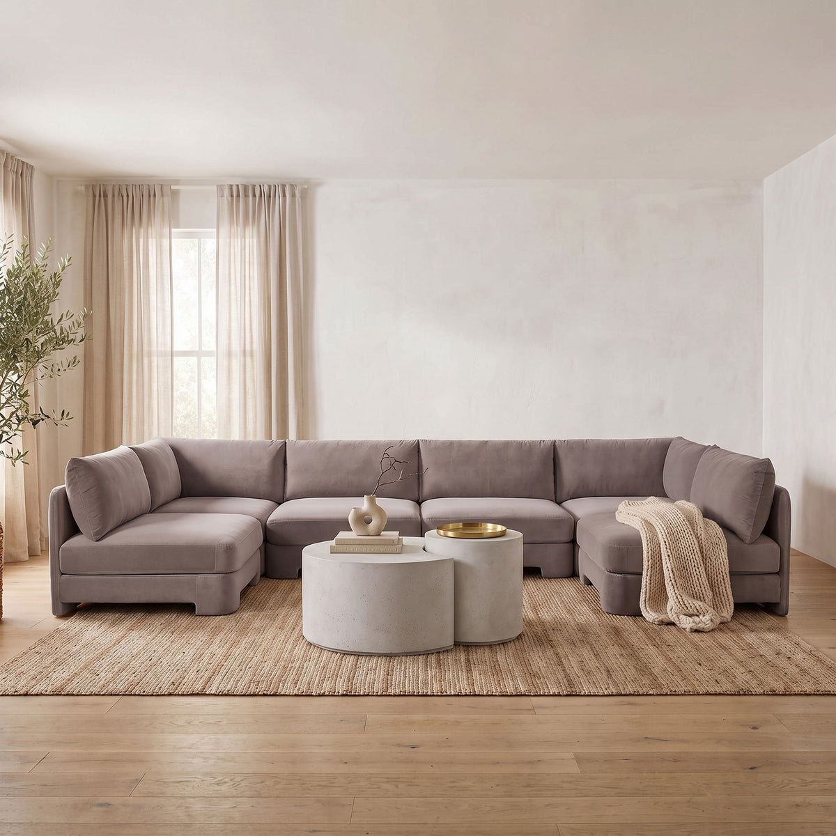 Hammond - Velvet Performance Fabric Upholstered 6 Piece U-Shaped Armless Sectional