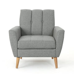 Fabric Channel Stitch Club Chair With Tufted Back - Gray