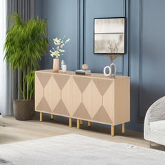 Sideboard Buffet Cabinet With Carved Doors - Yellow