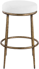 Ferro - Performance Fabric Upholstered Backless Bar Stool - Antique Brass