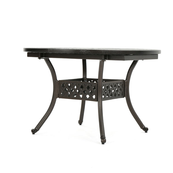 Outdoor Expandable Aluminum Dining Table With Latticework Details And Curvy Legs