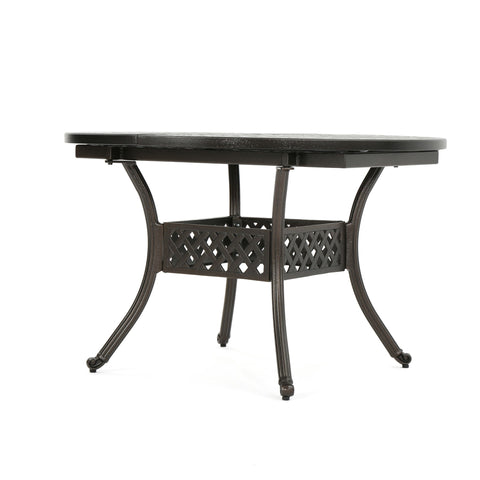Outdoor Expandable Aluminum Dining Table With Latticework Details And Curvy Legs