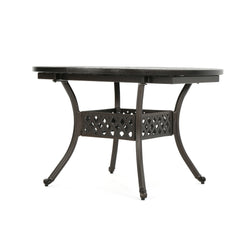 Outdoor Expandable Aluminum Dining Table With Latticework Details And Curvy Legs