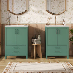 Bathroom Vanity With Sink Combo, Freestanding Storage Cabinet, Soft Closing Doors - Green