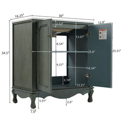 Vintage Bathroom Vanity With Ceramic Sink, Adjustable Shelves