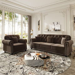 Upholstered Sofa Set With Nailhead Trim And Rolled Armrests, Includes Pillows
