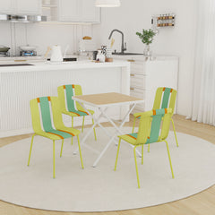 4 Piece Set Of Modern Striped Single Chairs With Folding Square Table