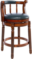 Swivel Cow Top Leather Wooden Bar Stool, 360 Degree Swivel Bar Height Chair With Backs For Home Kitchen Counter