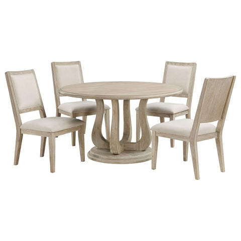 Rodota - 5 Piece Round Dining Table Set With Upholstered Chairs - White Washed
