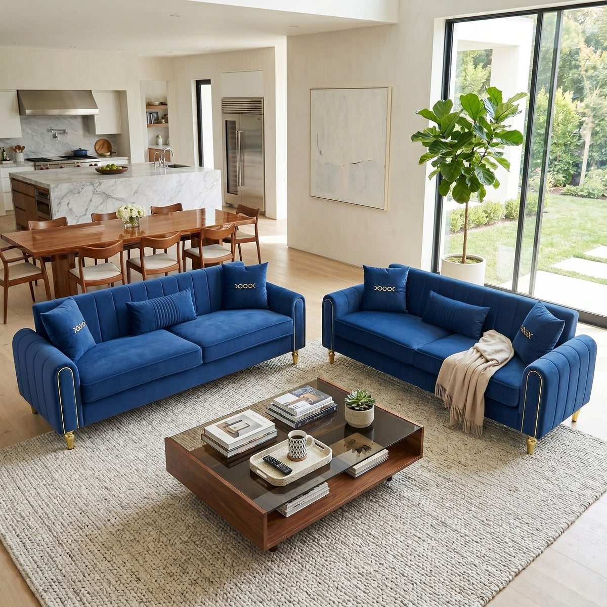2 Piece Sofa 3 Seater Sofas Set - Blue
