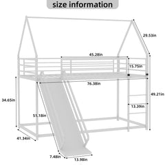 Bunk Bed With Slide & Ladder Iron Frame, No Box Spring Needed