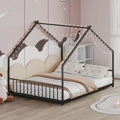 Full Size Rooftop Bed Frame LED Lights For Kids - Black
