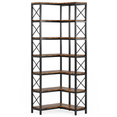 7 Tier Corner Bookshelf, Storage Unit For Living Room