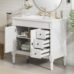Bathroom Vanity With Ceramic Sink, 2 Doors 3 Drawers, Soft Close Design