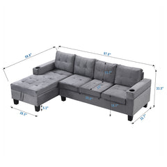 Modern Sectional Sofa Set With L Shape Chaise Lounge And Storage