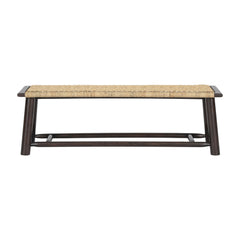 Farmhouse Modern Solid Wood Rattan Bench Multi Functional Design 59" Indoor & Covered Outdoor Bench - Walnut