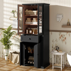 Bathroom Storage Cabinet, Adjustable Shelves & Drawer, Freestanding Linen Tower