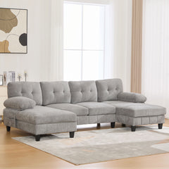 U-Shaped Sectional Sofa 103.5" Black Chenille Fabric Couch With Dual Chaise Lounges, Storage Pockets, Armrest Pillows