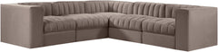 Rummi - Symmetrical Velvet Performance Fabric Upholstered 5 Piece Modular Sectional