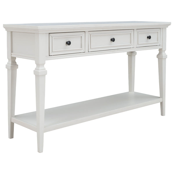 Classic Retro Style Console Table With 3 Top Drawers And Open Style Bottom Shelf - Antique White