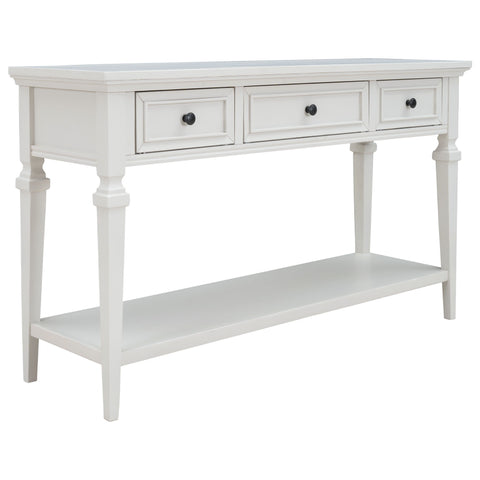 Classic Retro Style Console Table With 3 Top Drawers And Open Style Bottom Shelf - Antique White