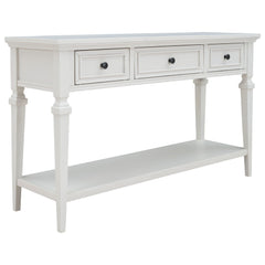 Classic Retro Style Console Table With 3 Top Drawers And Open Style Bottom Shelf - Antique White