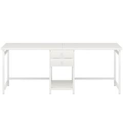 2 Person Computer Desk With Drawers And Shelves, Extra Long Double Workstation