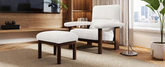 Modern Accent Chair With Ottoman, Mid Century Lounge Chair With Footrest, Comfy Fabric Armchair Upholstered Set With Solid Wood Frame For Living Room - White
