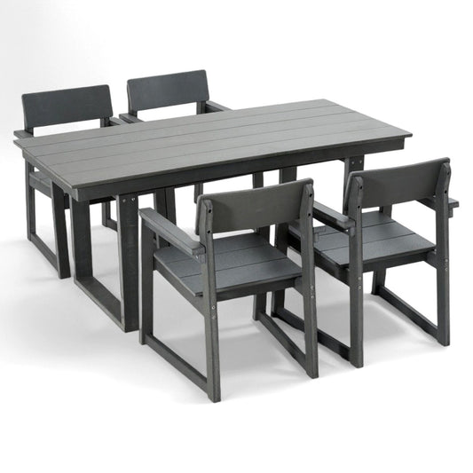 5 Piece Outdoor Dining Set, Table With Umbrella Hole And 4 Armrest Chairs