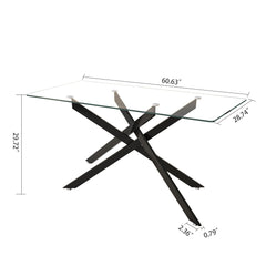 Stylish Design Rectangular Clear Tempered Glass Dining Table With Metal Legs