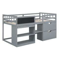 Low Loft Bed With Rolling Desk, Shelf And Drawers