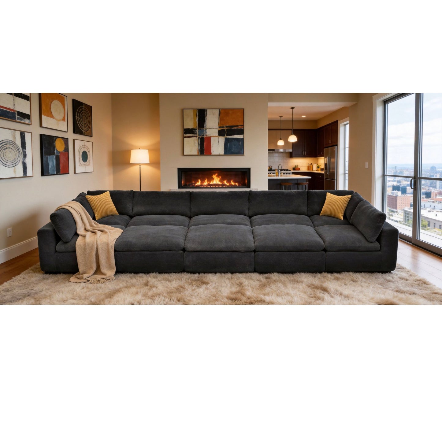 Custom Configuration Modular Sectional With Toss Pillows