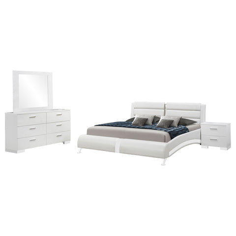Escalon - 4 Piece Bedroom Set With Paneled Headboard Accents Upholstered - Glossy White