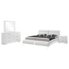 Escalon - 4 Piece Bedroom Set With Paneled Headboard Accents Upholstered - Glossy White