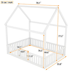 Wood House Bed With Fence And Door