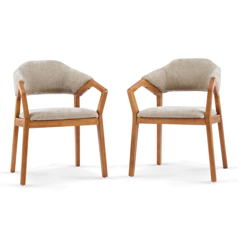 Indoor Upholstered Dining Chair (Set of 2) With Sturdy Frame And Ergonomic Curved Backrest - Oatmeal / Teak