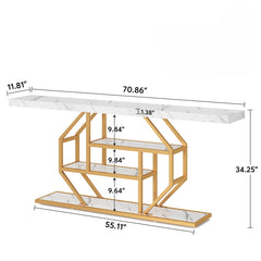 Extra Long Console Table With 4 Tier Storage For Living Hallway - White / Gold