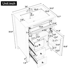 Bathroom Vanity With Sink, 3 Drawers & Cabinet With Adjustable Shelves