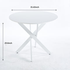 Mid-Century Dining Table For 4 - 6 People With Round MDF Table Top, Pedestal Dining Table, End Table Leisure Coffee Table, Cross Leg