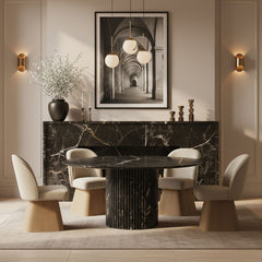 Marlowe - Linen Textured Fabric Upholstered Swivel Dining Side Chair - Stained Natural