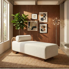 Zephyr - Linen Textured Fabric Upholstered Chaise - Painted Brown Walnut Base