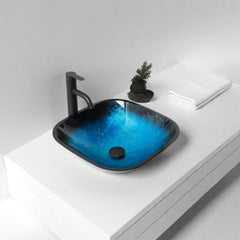 Artistic Vessel Sink With Faucet And Pop Up Drain - Blue