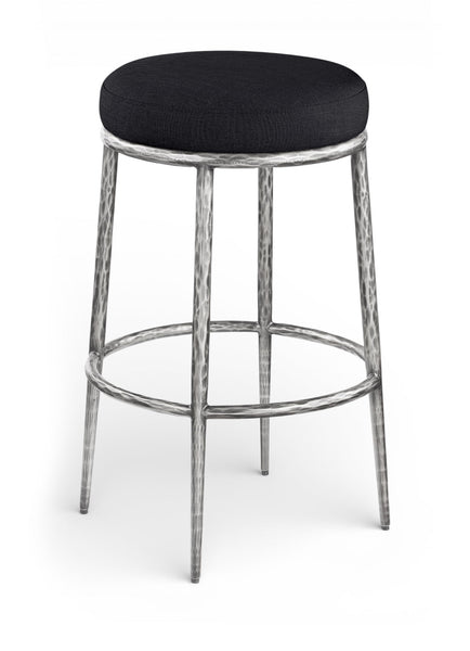 Ferro - Performance Fabric Upholstered Backless Bar Stool - Antique Silver