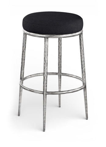 Ferro - Performance Fabric Upholstered Backless Bar Stool - Antique Silver