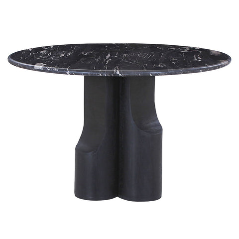 Kinton - Round Dining Table With Natural Marble Top - Black