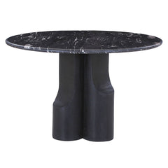 Kinton - Round Dining Table With Natural Marble Top - Black