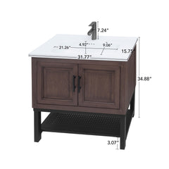 Modern Freestanding Bathroom Vanity With Ceramic Sink, Hot And Cold Faucet, Storage Cabinet & Open Shelf