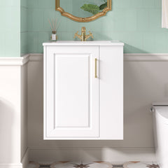 Wall Mounted Bathroom Cabinet With Side Shelf Combo, Vanity With Sink - White