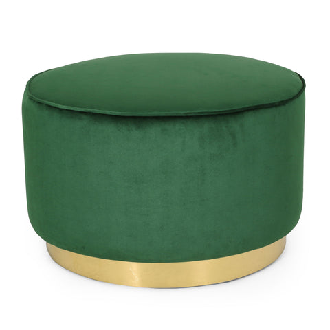 Round Velvet Ottoman, Upholstered Foot Stool For Living Room, Entryway - Emerald