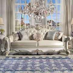 Vendome - Sofa With 5 Pillows - Champagne Synthetic Leather & Antique Pearl
